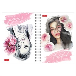 Блокнот МАЛЫЙ ФОРМАТ А6, 80 л., гребень, твердый картон, клетка 2 цв., HATBER, "Чарующая нежность", 082843, 80ЗКтд6В1гр_30 - фото 14922827