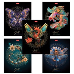 Тетрадь А5, 96 л., HATBER, скоба, клетка, матовая ламинация, 3D-фольга, "Золотая романтика" (микс), 089287, 96Т5лофВ1 - фото 14922934