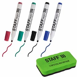 Набор для белой маркерной доски (магнитный стиратель + маркеры стираемые 4 штуки), STAFF "Profit", 238847 - фото 14925333