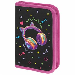 Пенал BRAUBERG с наполнением, 1 отделение, 1 откидная планка, 24 предмета, 21х14 см, "Headphones", 273531 - фото 14927356