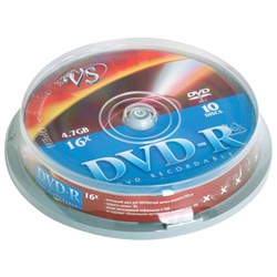 Диск DVD-R VS 4,7 Gb Cake Box (упаковка на шпиле), КОМПЛЕКТ 10 шт., VSDVDRCB1001 - фото 14927571