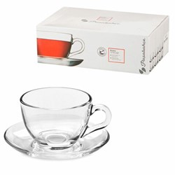 Набор чайный на 6 персон (6 кружек 215 мл, 6 блюдец), стекло, PASABAHCE "БЕЙЗИК", фирменная подарочная упаковка, 97948 - фото 14928794