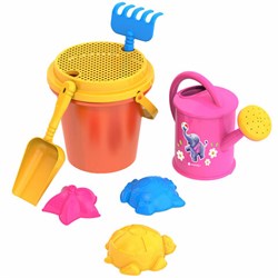 Набор для игр в песке: ведерко с ситом, лейка, совок, грабельки, 3 формочки "Морские", НОРДПЛАСТ, 431780 - фото 14931713