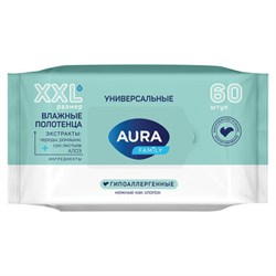 Полотенца влажные 60 шт., XXL, AURA "Family", универсальные, 14403 - фото 14933798