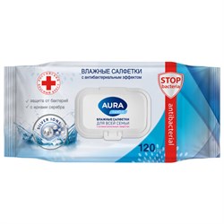 Салфетки влажные 120 шт., AURA Family, антибактериальные, для всей семьи, крышка клапан, 92342, 14622 - фото 14933803