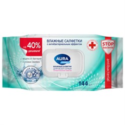 Салфетки влажные 144 шт., AURA Family, антибактериальные, для всей семьи, крышка клапан, 10393 - фото 14933808