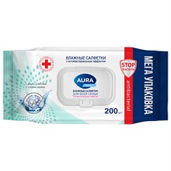 Салфетки влажные 200 шт., AURA Family, антибактериальные, для всей семьи, крышка клапан, 10394 - фото 14933810