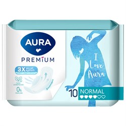 Прокладки женские гигиенические 10 шт., AURA Premium NORMAL, 13121 - фото 14934378