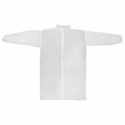 Халат одноразовый белый на липучках КОМПЛЕКТ 10 шт., XXXL, 60-62 размер, 110 см, рукав на резинке, 30 г/м2, ОПТИТРЕЙД - фото 14936102