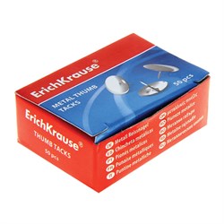 Кнопки канцелярские ERICH KRAUSE металлические никелированные, 50 штук, в картонной коробке, 7851 - фото 14945256