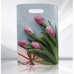 Пакет с вырубной ручкой ПВД, 40х31 см, "Тюльпаны", 60 мкм, н00212987 - фото 14960773