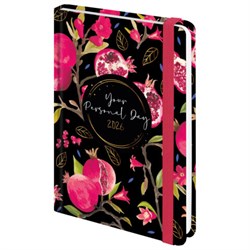 Ежедневник датированный 2026 с резинкой 145х203 мм, А5, BRAUBERG, твердый, фольга, "Гранаты", 117333 - фото 14977806