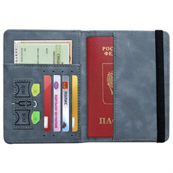 Обложка для паспорта и документов с защитой от считывания, 9 карманов, резинка, экокожа, темно-голубая, BRAUBERG, 238752 - фото 14977861