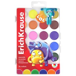 Краски акварельные ERICH KRAUSE "Jolly Friends", 24 цвета, пластиковый пенал, европодвес, 61368 - фото 14982885
