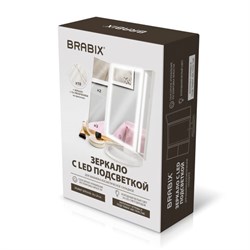 Зеркало настольное с LED-подсветкой для макияжа, размер 24х18 см, складное, увеличение х2, х3, х10, белое, BRABIX, 609337 - фото 14987563