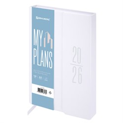 Ежедневник датированный 2026, А5, 138x213 мм, BRAUBERG "Towny", под кожу, клапан, белый, 117042 - фото 14988506