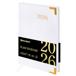 Ежедневник датированный 2026, А5, 138x213 мм, BRAUBERG "Senator", под кожу, белый, 117095 - фото 14988559