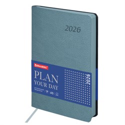 Ежедневник датированный 2026 А5 138x213 мм, BRAUBERG "Stylish", под кожу, гибкий, серо-голубой, 117105 - фото 14988569