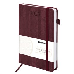 Ежедневник датированный 2026 А5 138x213 мм, BRAUBERG "Wood", под кожу, держатель для ручки, бордо, 117107 - фото 14988571
