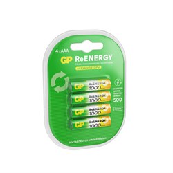 Батарейки аккумуляторные GP ReEnergy Ni-Mh мизинчиковые КОМПЛЕКТ 4 шт., ААА (HR03), 950 mAh, 100AAAHCRGY, 100AAAHCRGY-2C - фото 14999067