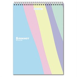 Блокнот БОЛЬШОЙ ФОРМАТ А4, 200х290 мм, 80 л., гребень, подложка, клетка, кросс-серия "PASTEL", BRAUBERG, 117032 - фото 15003230