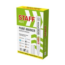 Маркер-краска лаковый (paint marker) 2-4 мм, БЕЛЫЙ, КОМПЛЕКТ 12 ШТУК, НИТРО-ОСНОВА, STAFF PROFIT, для любых поверхностей, 152584 - фото 15003247