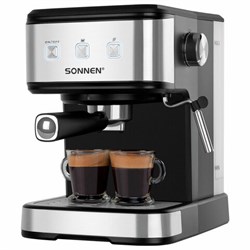 Кофеварка рожковая ручной капучинатор SONNEN CM8501, 1100 Вт, 1,5 л, 15 бар, черная/серебро, 456335 - фото 15003321