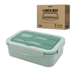 Ланч-бокс контейнер, 2 секции, 3+1 отделение, 1,4 л, ложка, вилка, 7х21х14 см, мятный, JOYLUX (ДЖОЙЛЮКС), 609347 - фото 15009671