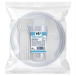 Набор одноразовой посуды на 6 персон, 24 предмета (вилка, нож, стакан, тарелка) - фото 15013714