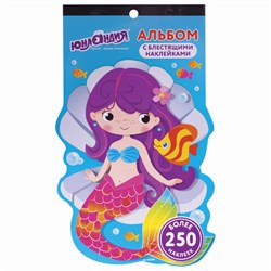 Альбом со сверкающими наклейками "Русалки", 4 листа, более 250 шт., склейка, ЮНЛАНДИЯ, 662697 - фото 15015280