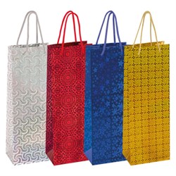 Пакет подарочный для бутылки 13x9x36 см (B), НАБОР 8 шт., 4 дизайна, голография, ЗОЛОТАЯ СКАЗКА, 609735 - фото 15020842