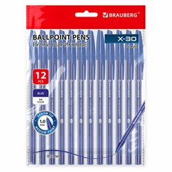 Ручки шариковые BRAUBERG X-30 CLASSIC, КОМПЛЕКТ 12 ШТ., СИНИЕ, пишущий узел 1 мм, линия письма 0,5 мм, 144332 - фото 15023107