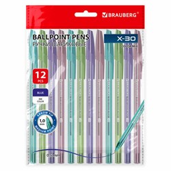 Ручки шариковые BRAUBERG X-30 COLOR MIX, КОМПЛЕКТ 12 ШТ., СИНИЕ, пишущий узел 1 мм, линия письма 0,5 мм, 144336 - фото 15023111