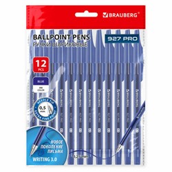 Ручки шариковые BRAUBERG 927 PRO "WRITING 3.0", КОМПЛЕКТ 12 ШТ., СИНИЕ, пишущий узел 0,5 мм, линия письма 0,25 мм, 144338 - фото 15023113