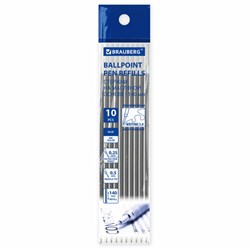 Стержни шариковые масляные BRAUBERG "WRITING 3.0", мягкое письмо, 140 мм, КОМПЛЕКТ 10 ШТ., СИНИЕ, игольчатый узел 0,5 мм, 170414 - фото 15023122