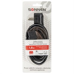 Кабель питания для компьютеров, электроприборов и бытовой техники SONNEN, длина 1,8 м, черный, 513563 - фото 15027543