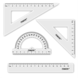 Набор чертежный ПИФАГОР (линейка 16 см, 2 треугольника, транспортир), прозрачный, европодвес, 210850 - фото 15032743