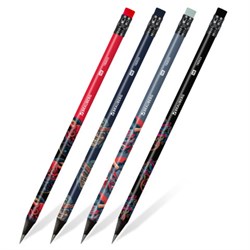 Карандаш чернографитный с принтом BRAUBERG "ONI", 1 шт., HB, с ластиком, корпус ассорти, 182023 - фото 15037759