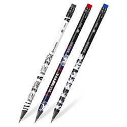 Карандаш чернографитный с принтом BRAUBERG "MANGA", 1 шт., HB, с ластиком, корпус ассорти, 182024 - фото 15037760