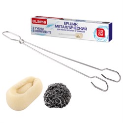 Ершик металлический 32 см кухонный для мытья бутылок и термосов, ДВЕ ГУБКИ в комплекте, LAIMA (ЛАЙМА), 700066 - фото 15037809