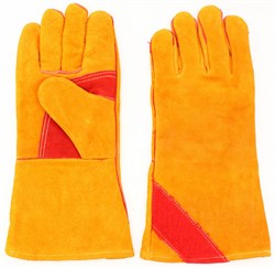 Краги спилковые желтые с красным усилением с подкладкой нить Кевлар - фото 15052573