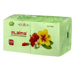 Салфетки бумажные, 250 шт., 24х24 см, LAIMA, зеленые (пастельный цвет), 100% целлюлоза, 111952 - фото 15054082
