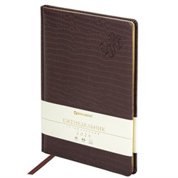 Еженедельник датированный 2026 БОЛЬШОЙ ФОРМАТ 210х297 мм, А4 BRAUBERG "Comodo", под кожу, коричневый, 117152 - фото 15054323