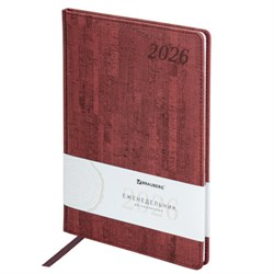 Еженедельник датированный 2026 БОЛЬШОЙ ФОРМАТ 210х297 мм, А4 BRAUBERG "Wood", под кожу, бордо, 117159 - фото 15054330
