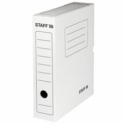Короб архивный с клапаном А4 (260х325 мм), 75 мм, до 700 листов, микрогофрокартон, БЕЛЫЙ, STAFF, 128858 - фото 15054631