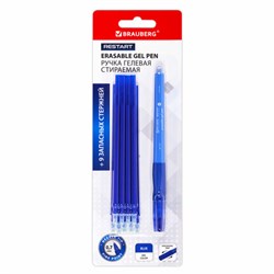 Ручка стираемая гелевая с эргономичным грипом + 9 стержней, BRAUBERG "RESTART", СИНЯЯ, игольчатый узел 0,7 мм, линия письма 0,35 мм, 144098 - фото 15054794