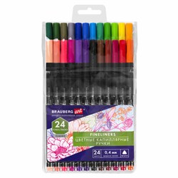 Ручки капиллярные (линеры), 24 ЦВЕТА, BRAUBERG ART "Classic", трехгранные, металлический наконечник, линия письма 0,4 мм, 144148 - фото 15054800