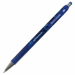 Ручка шариковая автоматическая BRAUBERG "Metropolis", СИНЯЯ, корпус синий, пишущий узел 0,5 мм, линия письма 0,3 мм, 144221 - фото 15054812