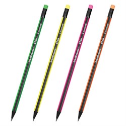 Карандаш чернографитный ERICH KRAUSE, 1шт., "Vivo", HB, черное дерево, с ластиком, корпус ассорти, заточенный, 45623 - фото 15054953