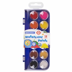 Краски акварельные BRAUBERG "PREMIUM" 12 цветов, круглые кюветы 28 мм, пенал, 191743 - фото 15055032